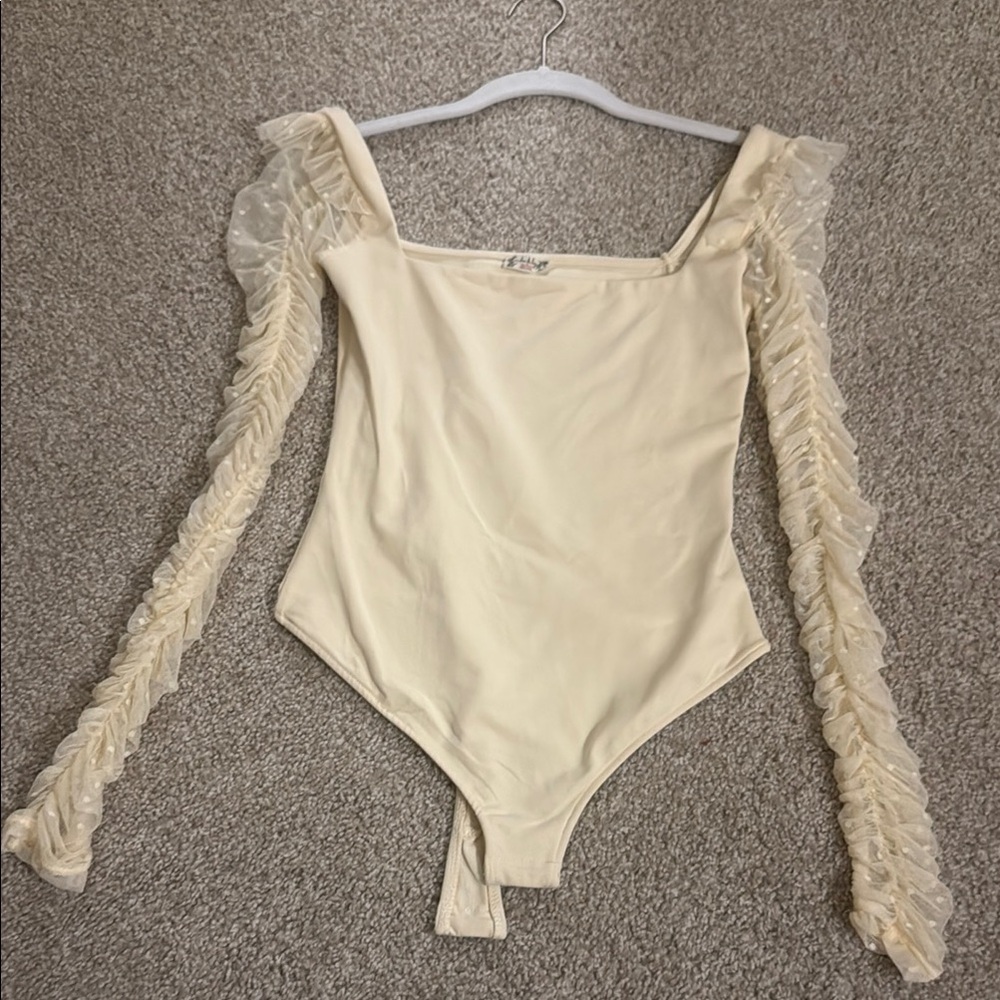 Free People Cream Bodysuit with Ruffled Sleeves